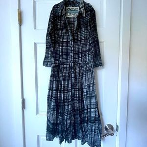 Samantha Sung 100% light cotton, B&W button midi dress Hand printed Pockets! S2